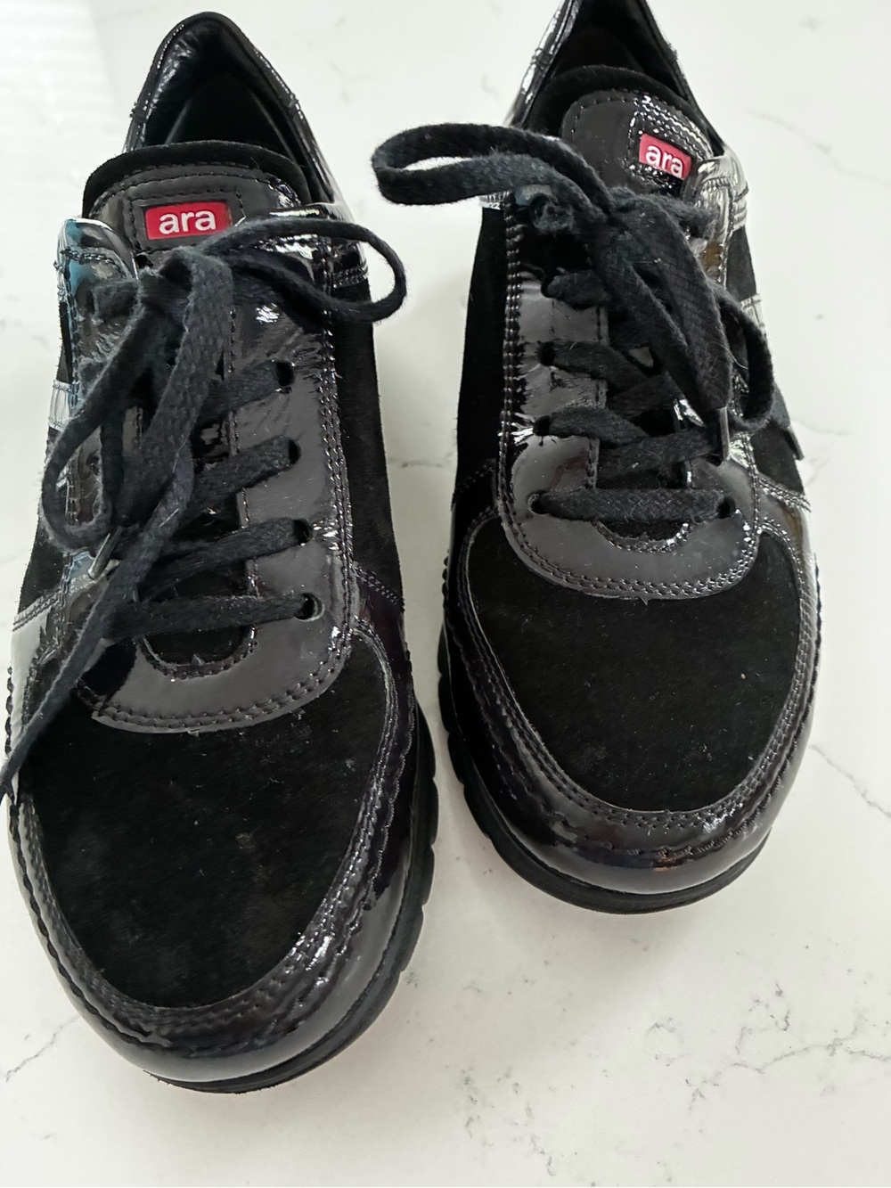 Ara Black Suede & Patent Lace-Up Sneakers size 7